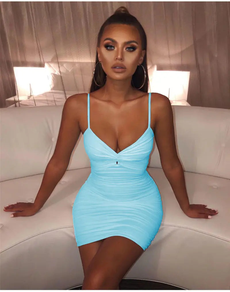 Bodycon Mini Dress with Deep V Neck