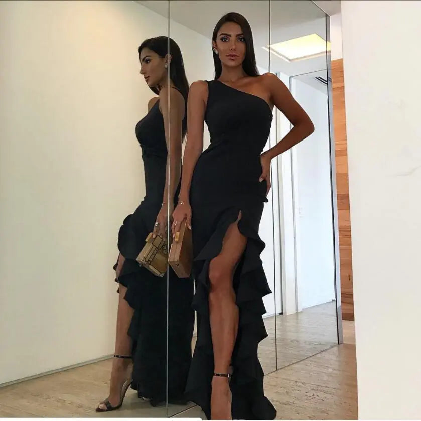 2019 Women's Irregular Black Evening Dress Collection