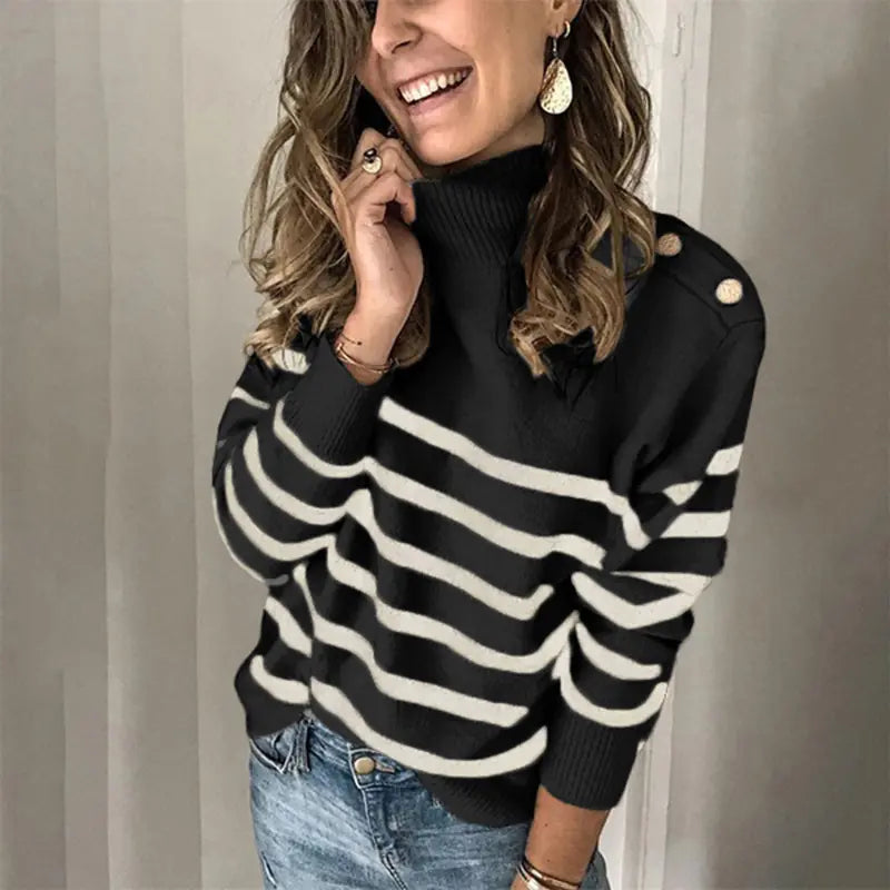 2023 Autumn Winter Women’s Striped Turtleneck Sweater