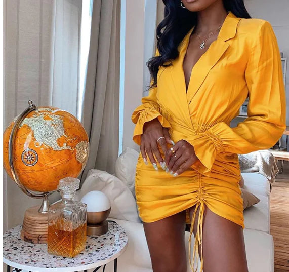 Narrow Suit Collar Long Sleeve Mini Dress