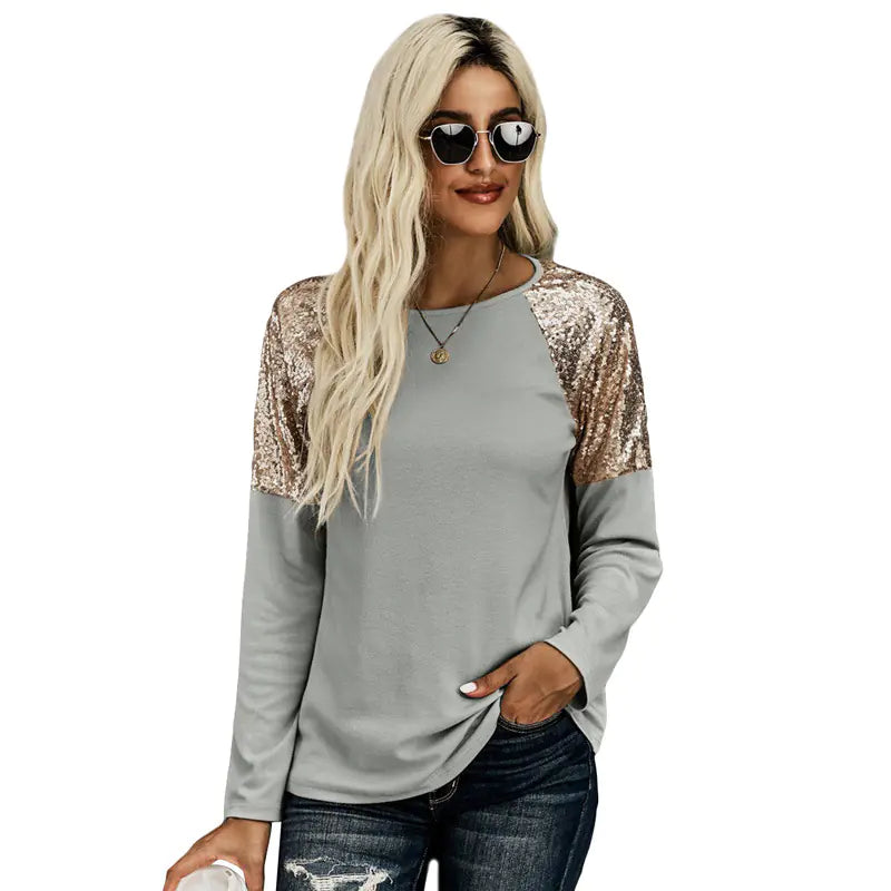 Women’s Casual Round Neck Sequined Pullover Sweater