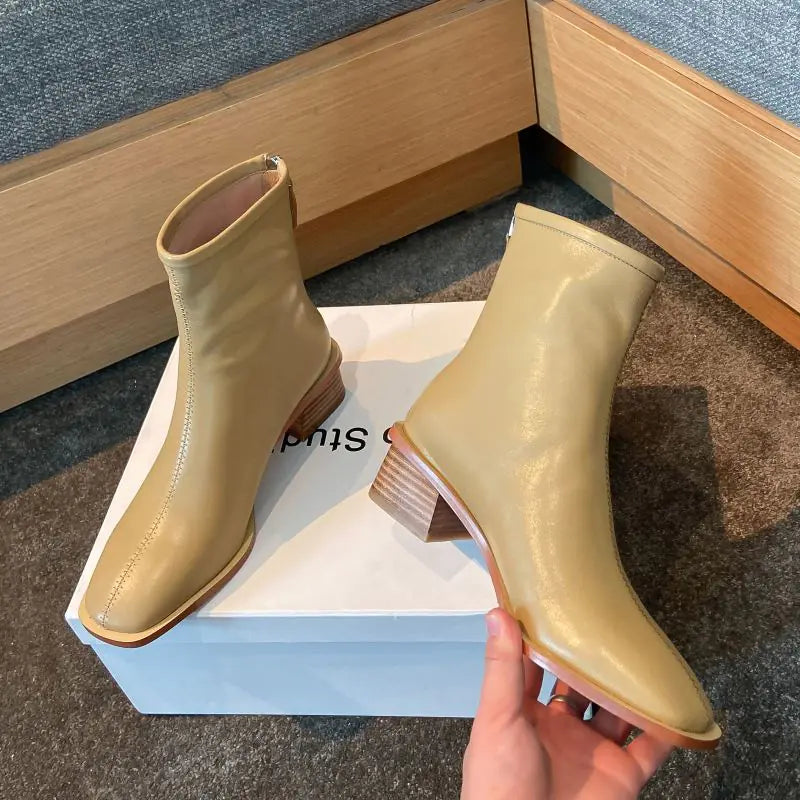 Retro Thick Heel Leather Chelsea Boots