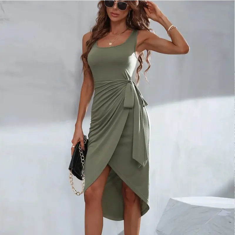 Fashionable Irregular Solid Color Dress for Women