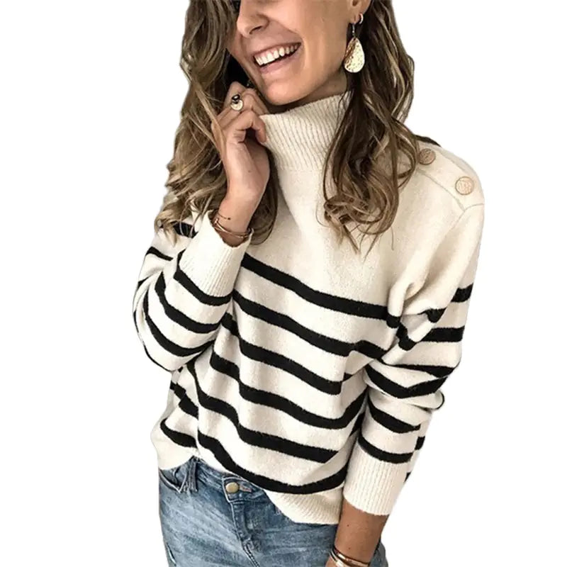 2023 Autumn Winter Women’s Striped Turtleneck Sweater