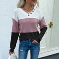 V-neck Color Block Waffle Knit Pullover