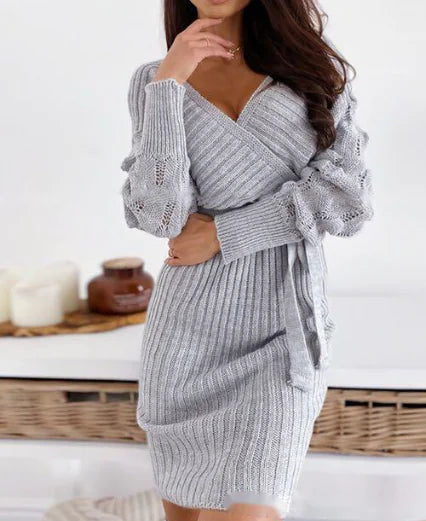 Fashionable Solid Color Knitted Dress for Women