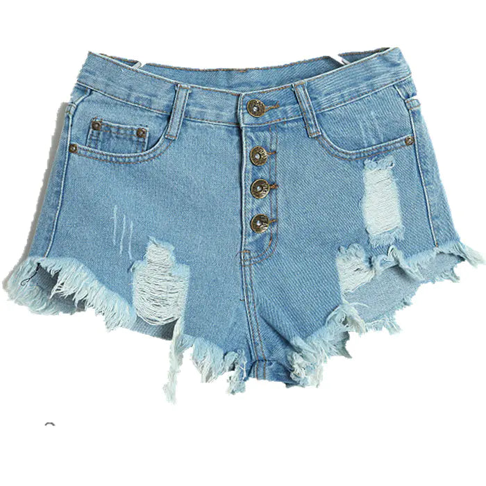 High-Waisted Distressed Denim Shorts