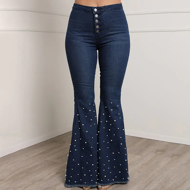 Embellished Stretch Denim Flare Jeans