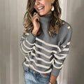 2023 Autumn Winter Women’s Striped Turtleneck Sweater