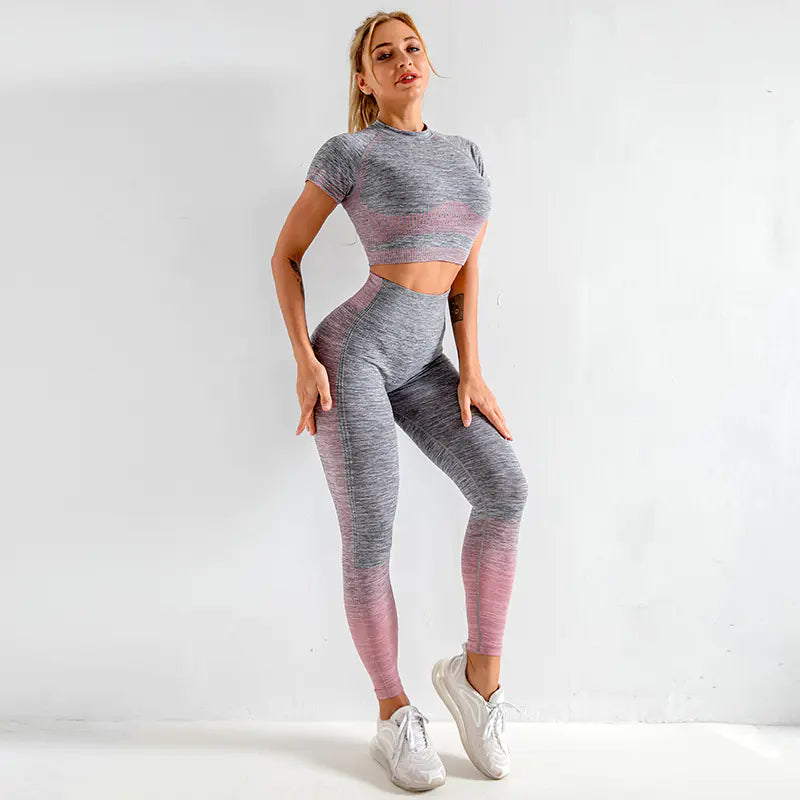 Women's Yoga Set with Short Sleeve and High Waist Leggings