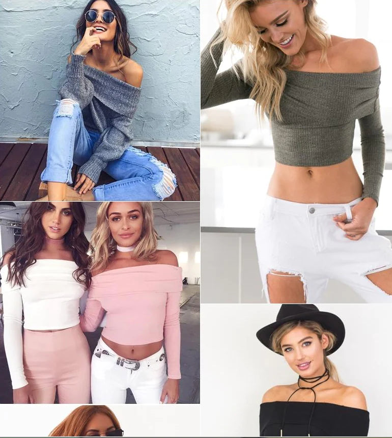 Sexy Off-Shoulder Knit Sweater Top for Women