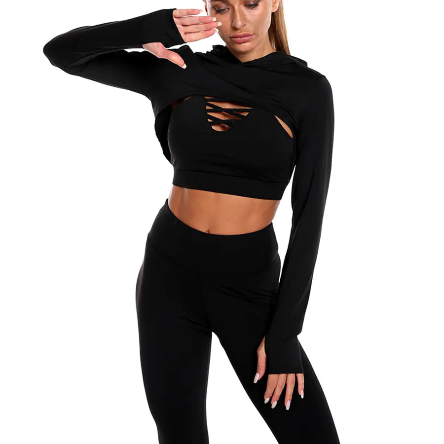 2024 Women's Yoga Set with Cropped Hoodie and Leggings