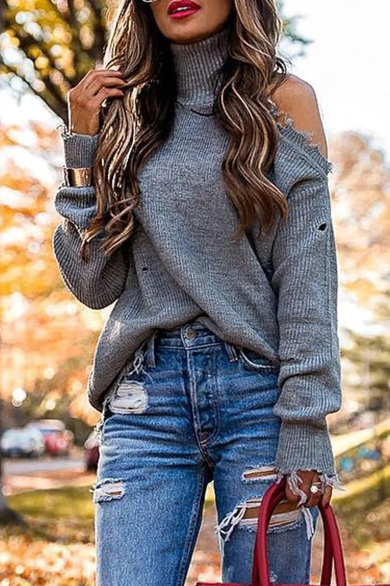 Cross-Border Knit Sweater with Off-Shoulder Design