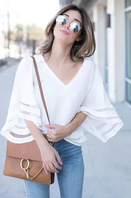 V-Neck Mesh Patchwork Top