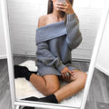 Fashionable Long Knit Sweater with Off-Shoulder Collar