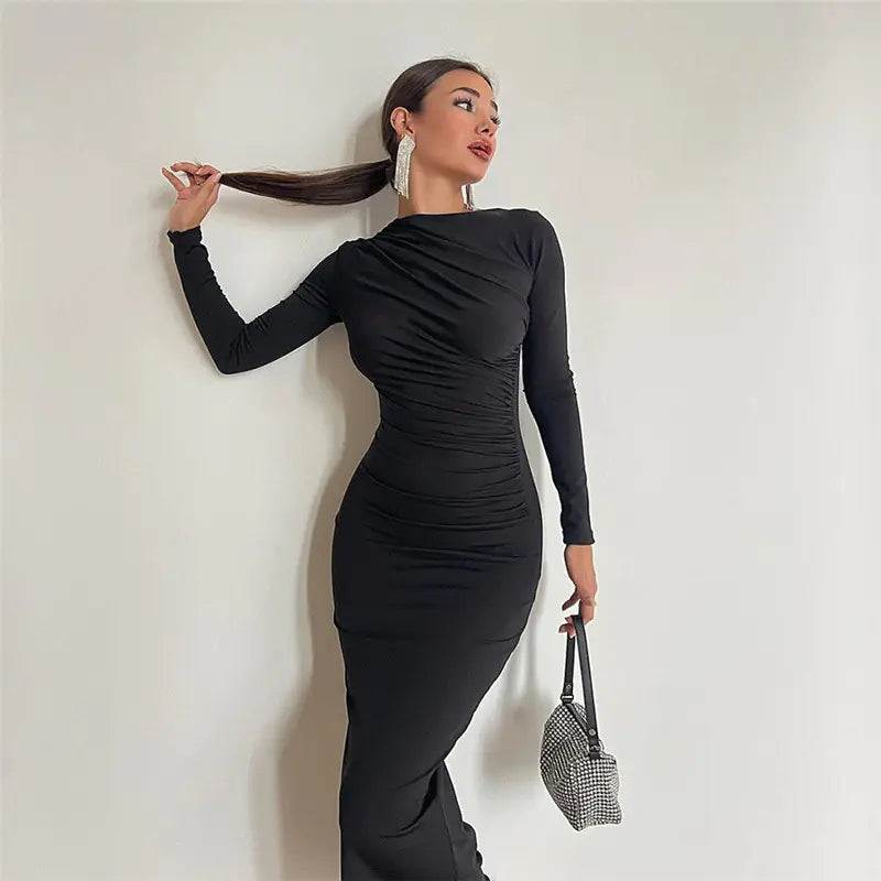 2024 Spring Summer Women's Fashion Long Sleeve Dress