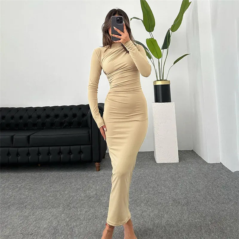 2024 Spring Summer Women's Fashion Long Sleeve Dress