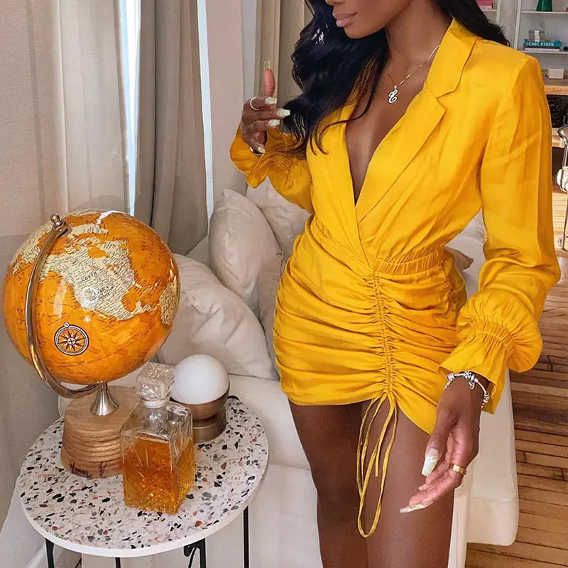 Narrow Suit Collar Long Sleeve Mini Dress