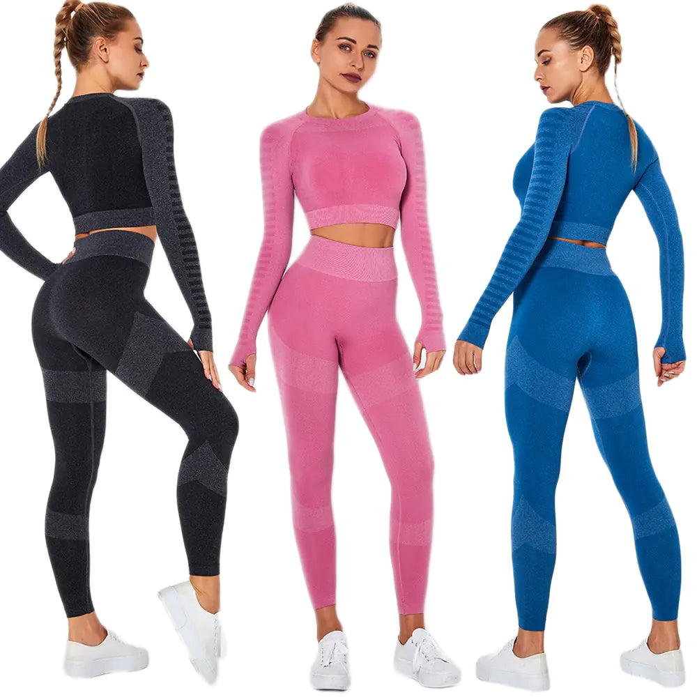 Seamless High-Stretch Yoga Set with Long Sleeve Top