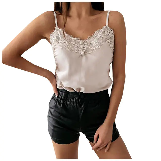 Lace V-Neck Satin Top