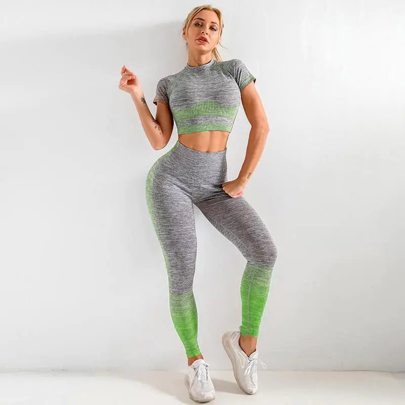Women's Yoga Set with Short Sleeve and High Waist Leggings