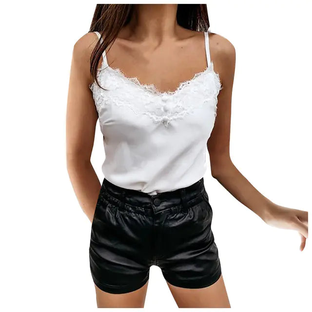 Lace V-Neck Satin Top