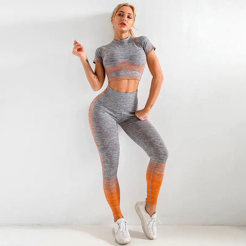 Women's Yoga Set with Short Sleeve and High Waist Leggings