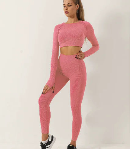 Seamless Long Sleeve Yoga Set with High-Waist Leggings