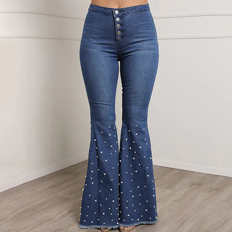 Embellished Stretch Denim Flare Jeans