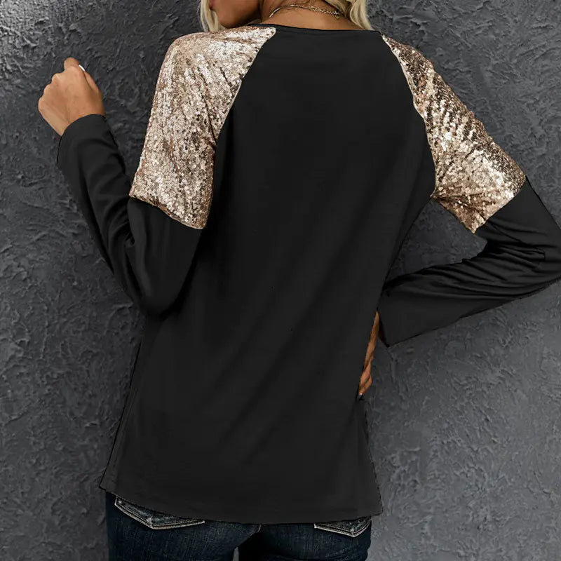 Women’s Casual Round Neck Sequined Pullover Sweater