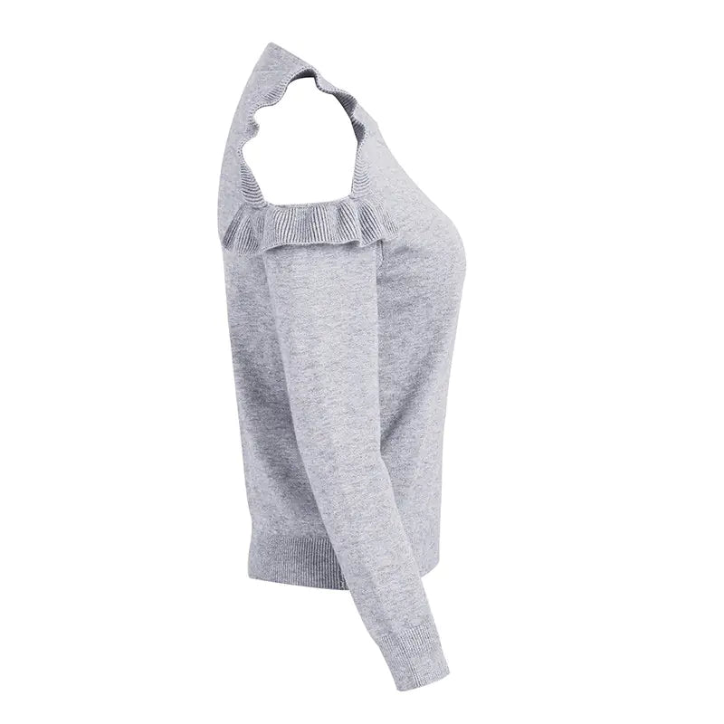 Off-Shoulder Ruffled Knit Sweater