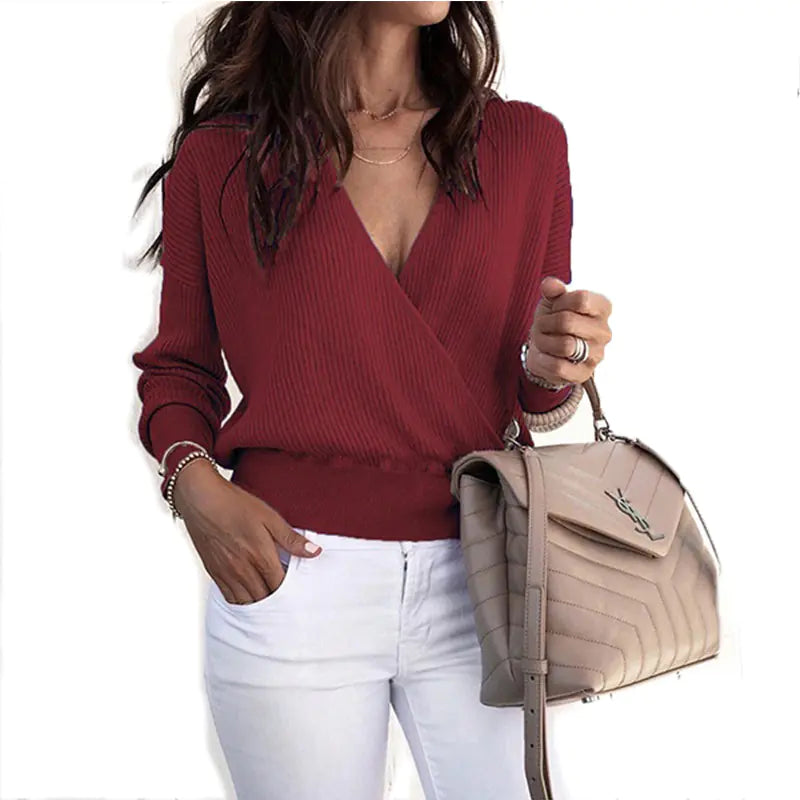 Deep V-Neck Bat Sleeve Top