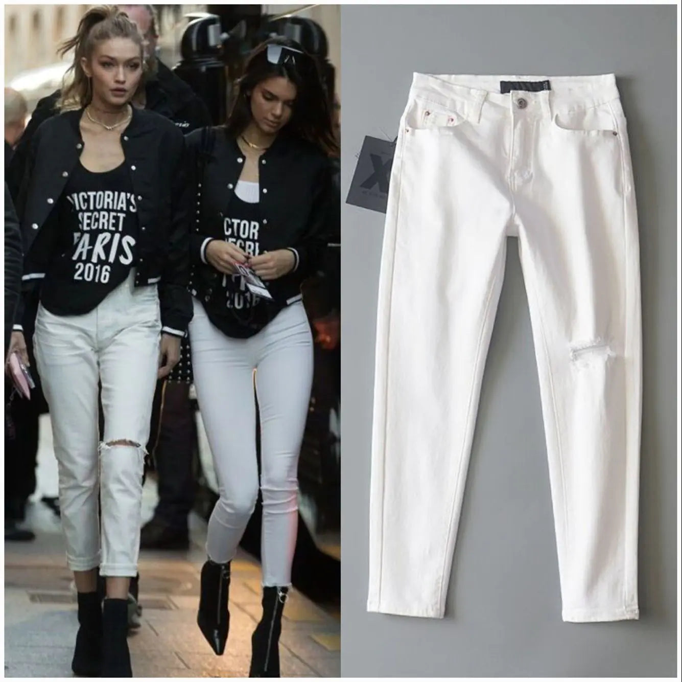 Ripped White 9-Point Harem Denim Pants