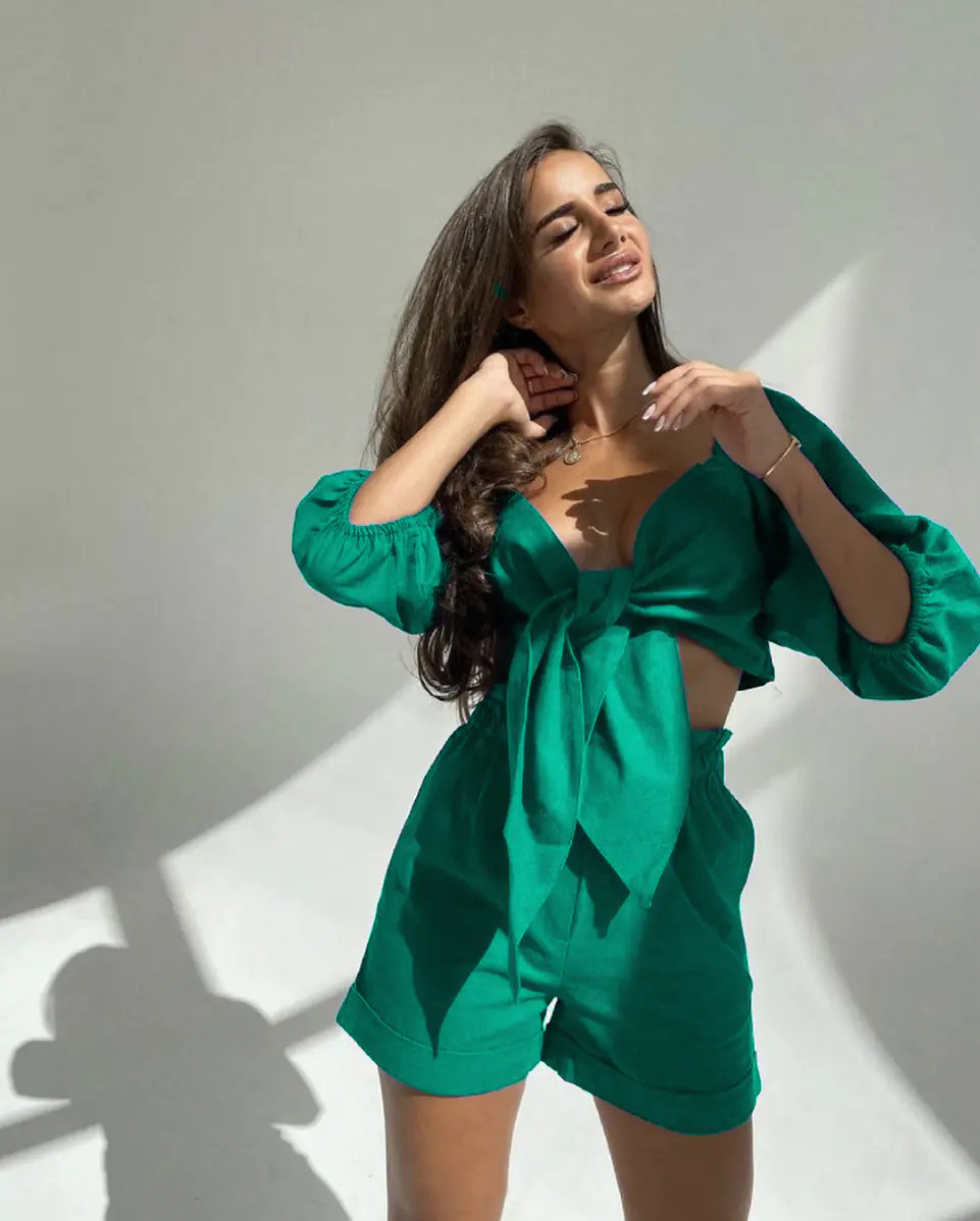 2022 Spring Summer Casual Solid Color Outfit Set