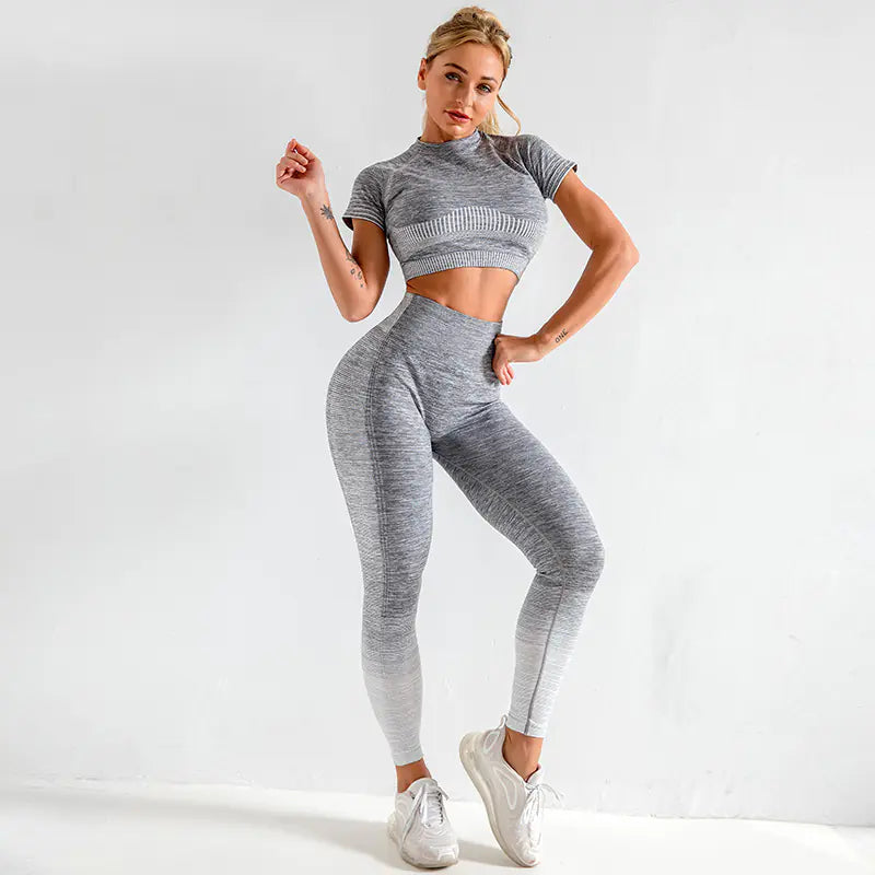 Women's Yoga Set with Short Sleeve and High Waist Leggings