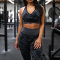 Seamless Camouflage Knit Yoga Pants and Sports Bra Set