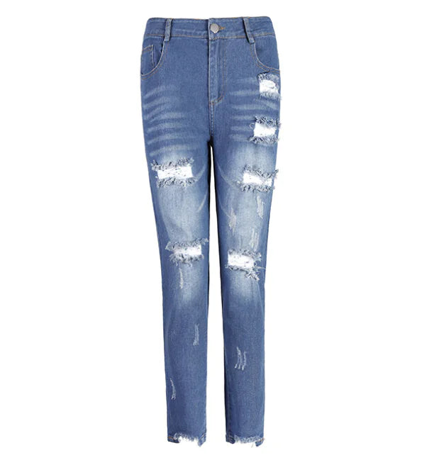 Women's Ripped Skinny Jeans - Mid-Rise Denim Pants