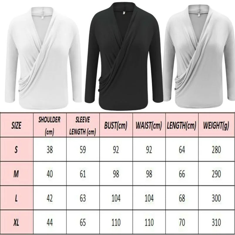 V Neck Long Sleeve Pleated Wrap Blouse