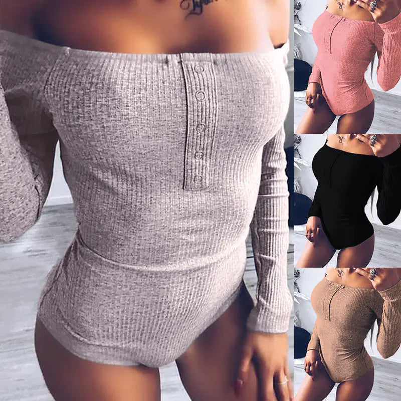 Off-the-Shoulder Long Sleeve Bodysuit for Women