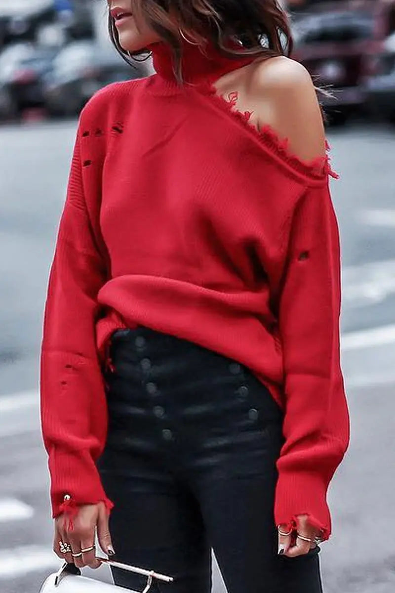 Cross-Border Knit Sweater with Off-Shoulder Design