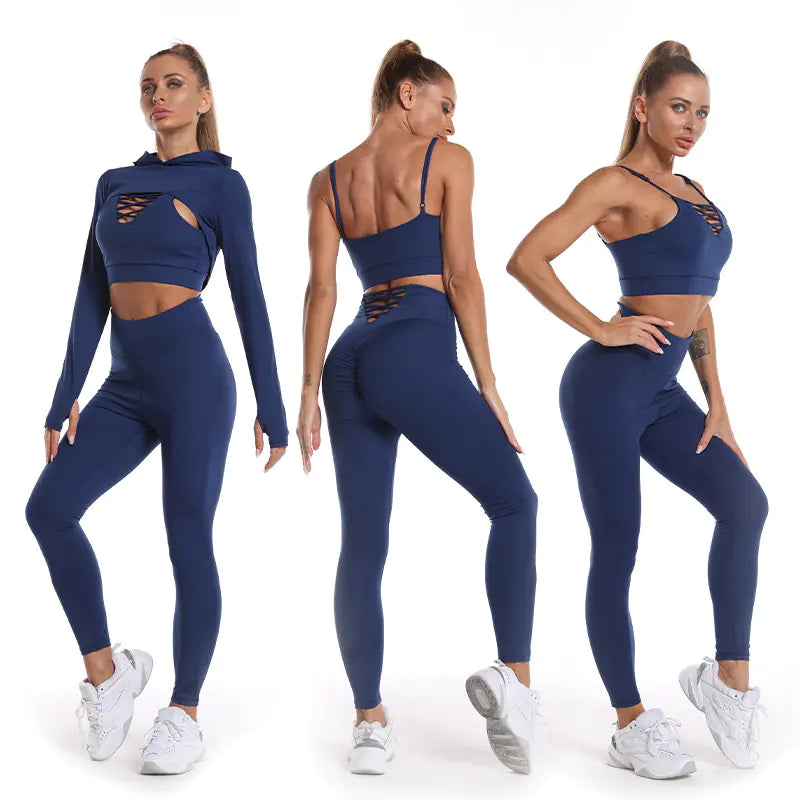 2024 Women's Yoga Set with Cropped Hoodie and Leggings