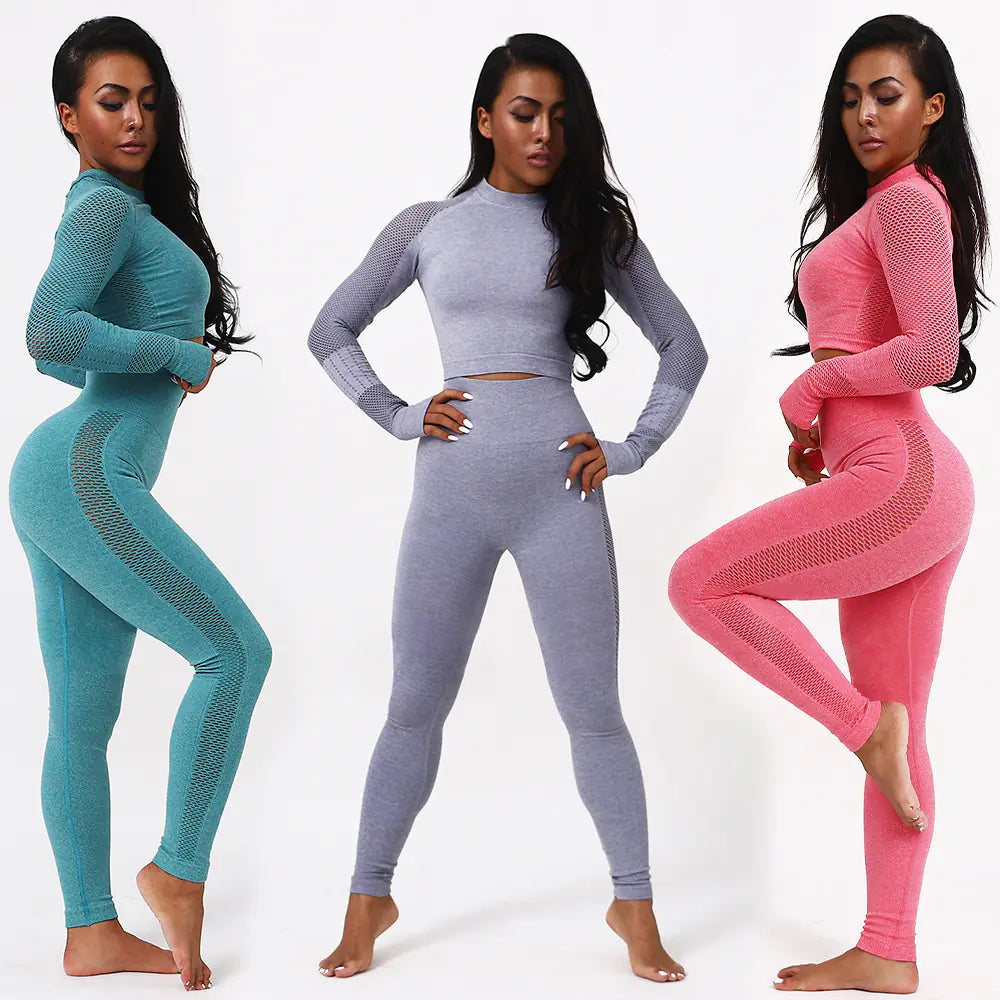 Seamless Long Sleeve Yoga Set with High-Waist Leggings
