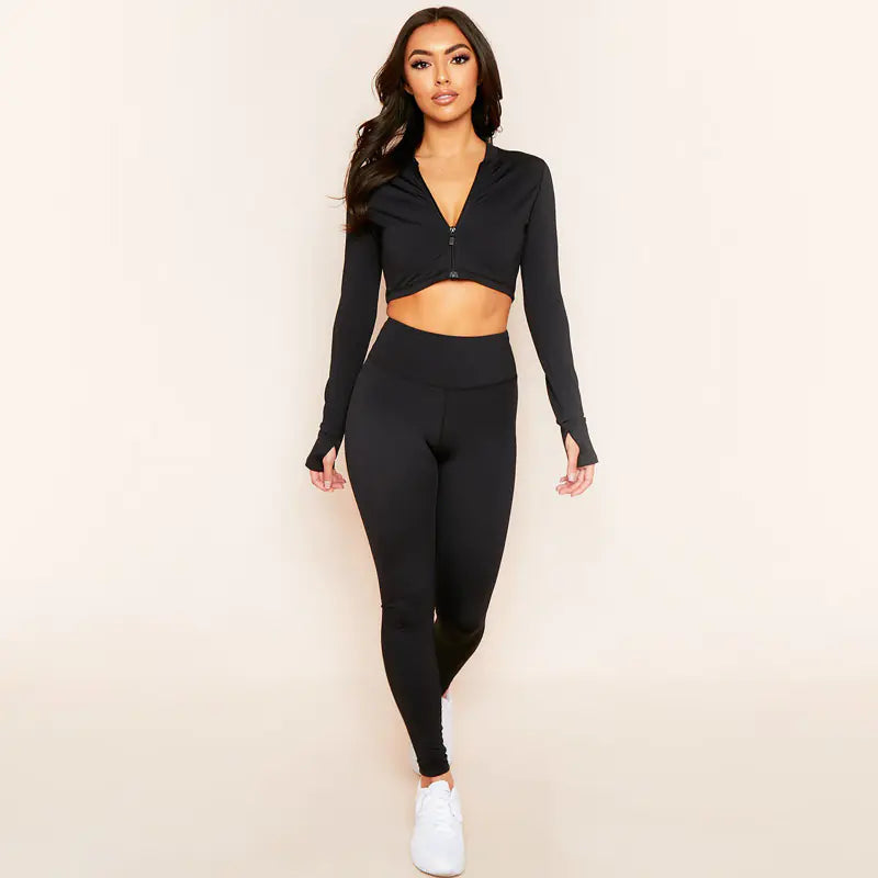 Women's Zip Collar Jacket and Leggings Yoga Set