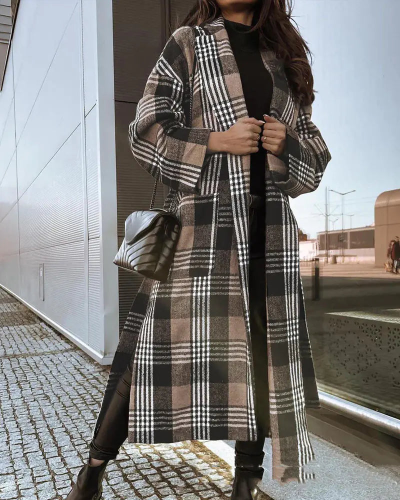 Plaid Long Coat for Women's Fashion (European & American)
