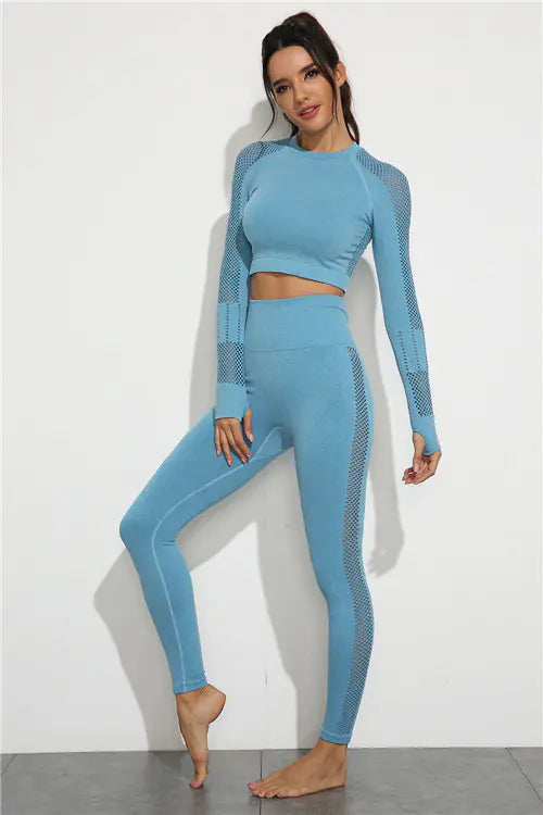 Seamless Long Sleeve Yoga Set with High-Waist Leggings