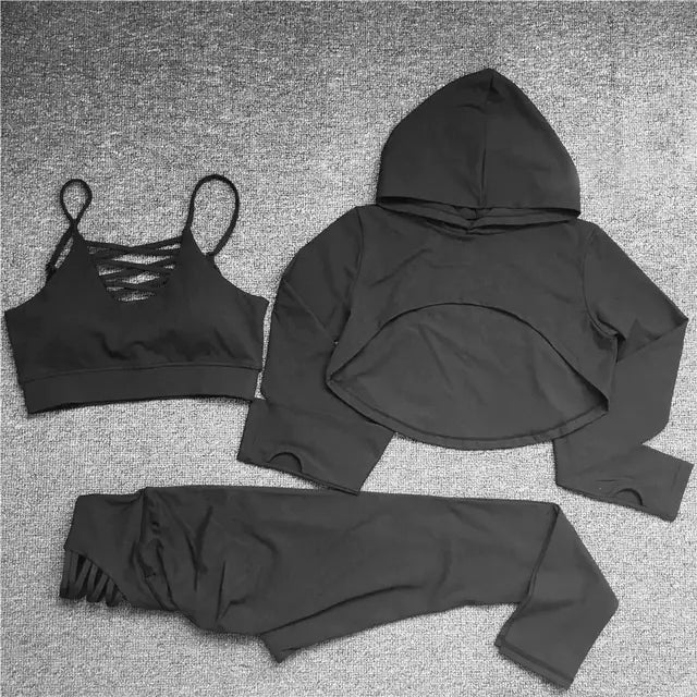 2024 Women's Yoga Set with Cropped Hoodie and Leggings