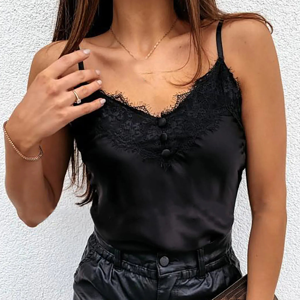 Lace V-Neck Satin Top