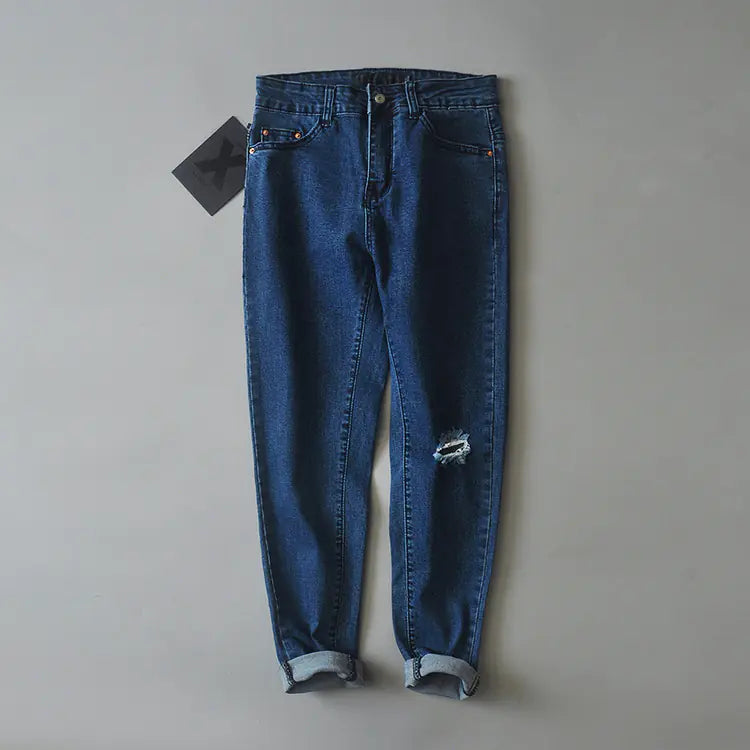 Ripped White 9-Point Harem Denim Pants