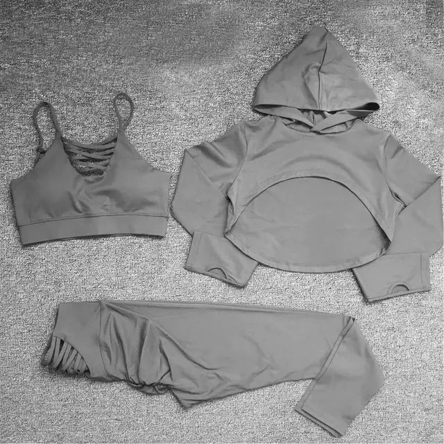 2024 Women's Yoga Set with Cropped Hoodie and Leggings