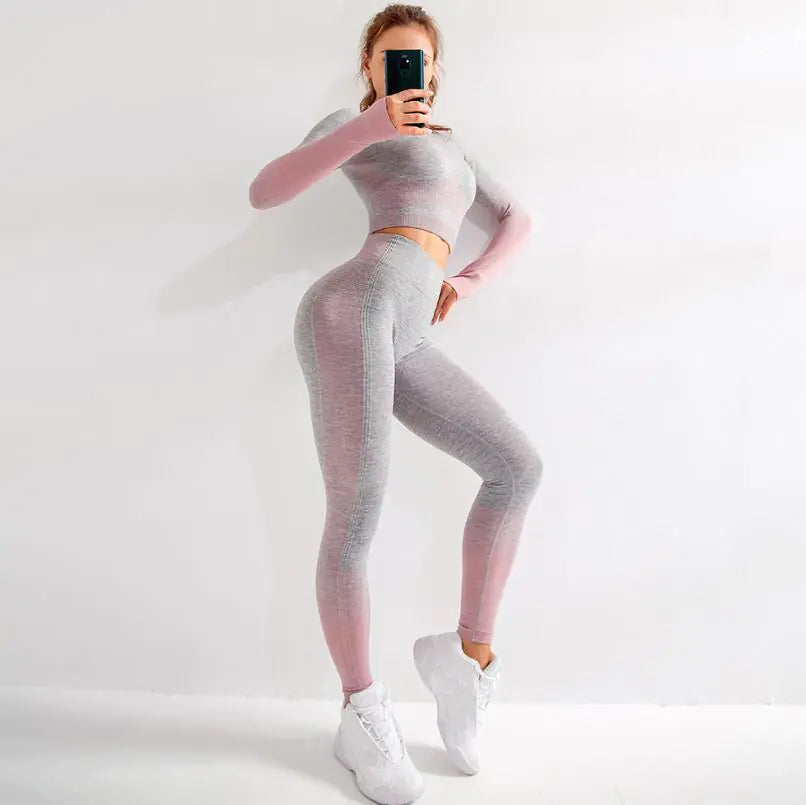 Seamless High-Stretch Yoga Outfit with Crop Top and Leggings
